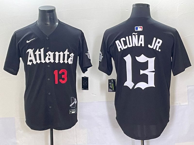 Men 2025 Atlanta Braves #13 Acuna jr Black Five generations Joint Name Nike MLB Jersey style 2